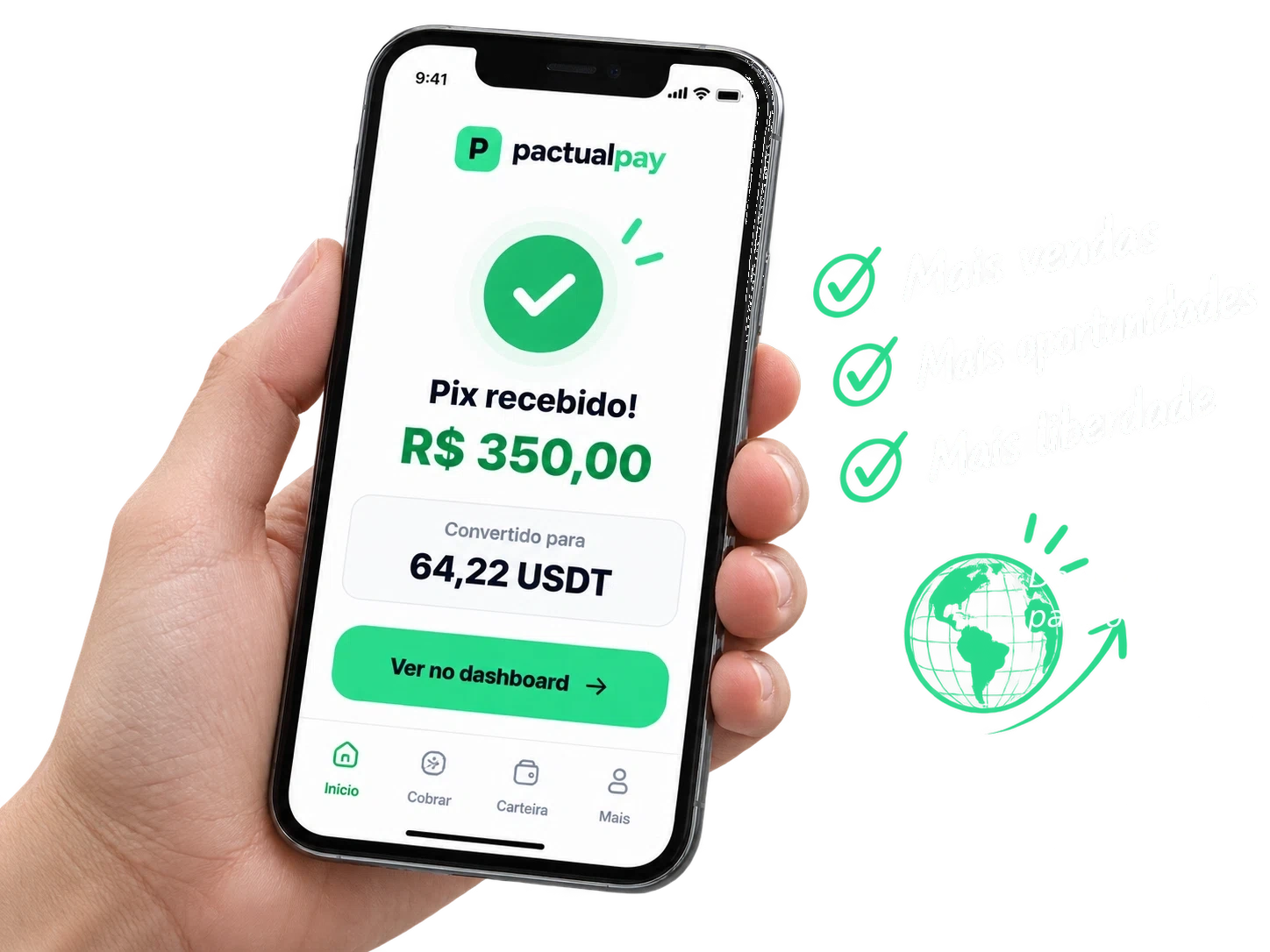 PactualPay Pix recebido em USDT